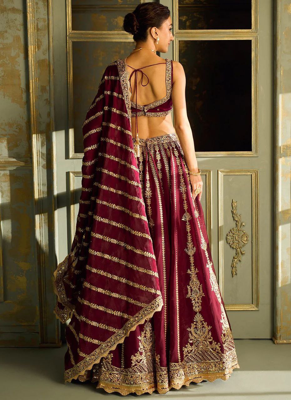  Maroon Colored Sequins With Zari Work Lehenga Choli Near Me