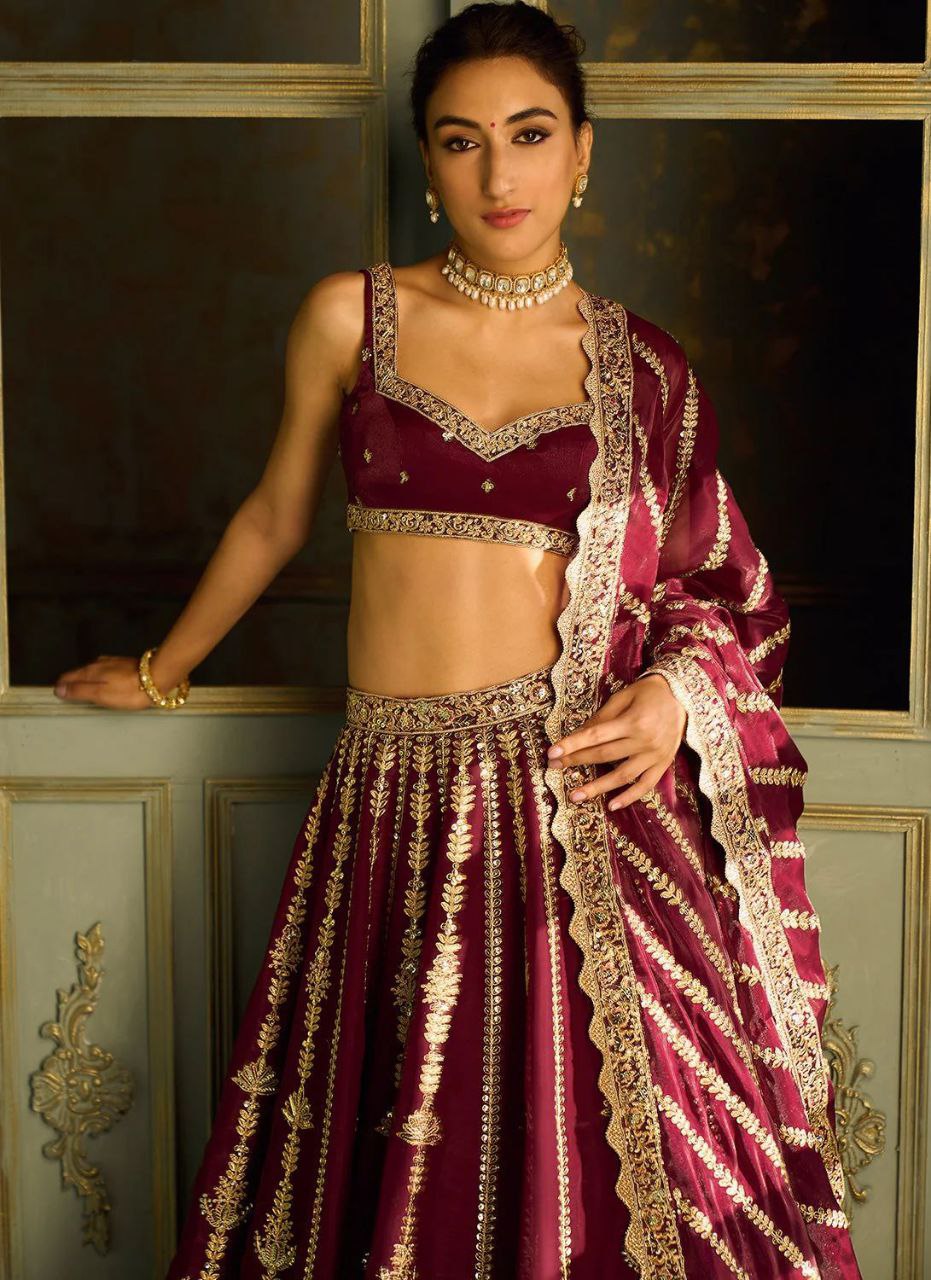 Sequins With Zari Work Lehenga Choli In USA