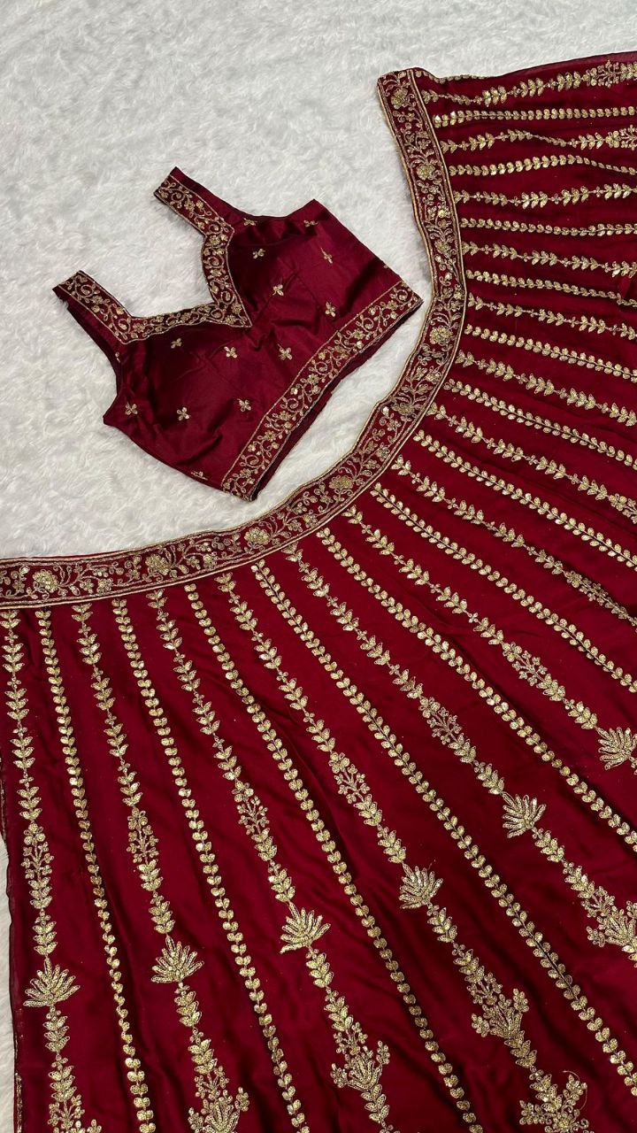 Impressive Maroon Colored Sequins With Zari Work Lehenga Choli In Chandler