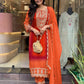 Delightful Orange Colored Heavy Embroidery With Sequins Work Pure Chinon Palazzo Suits For Women