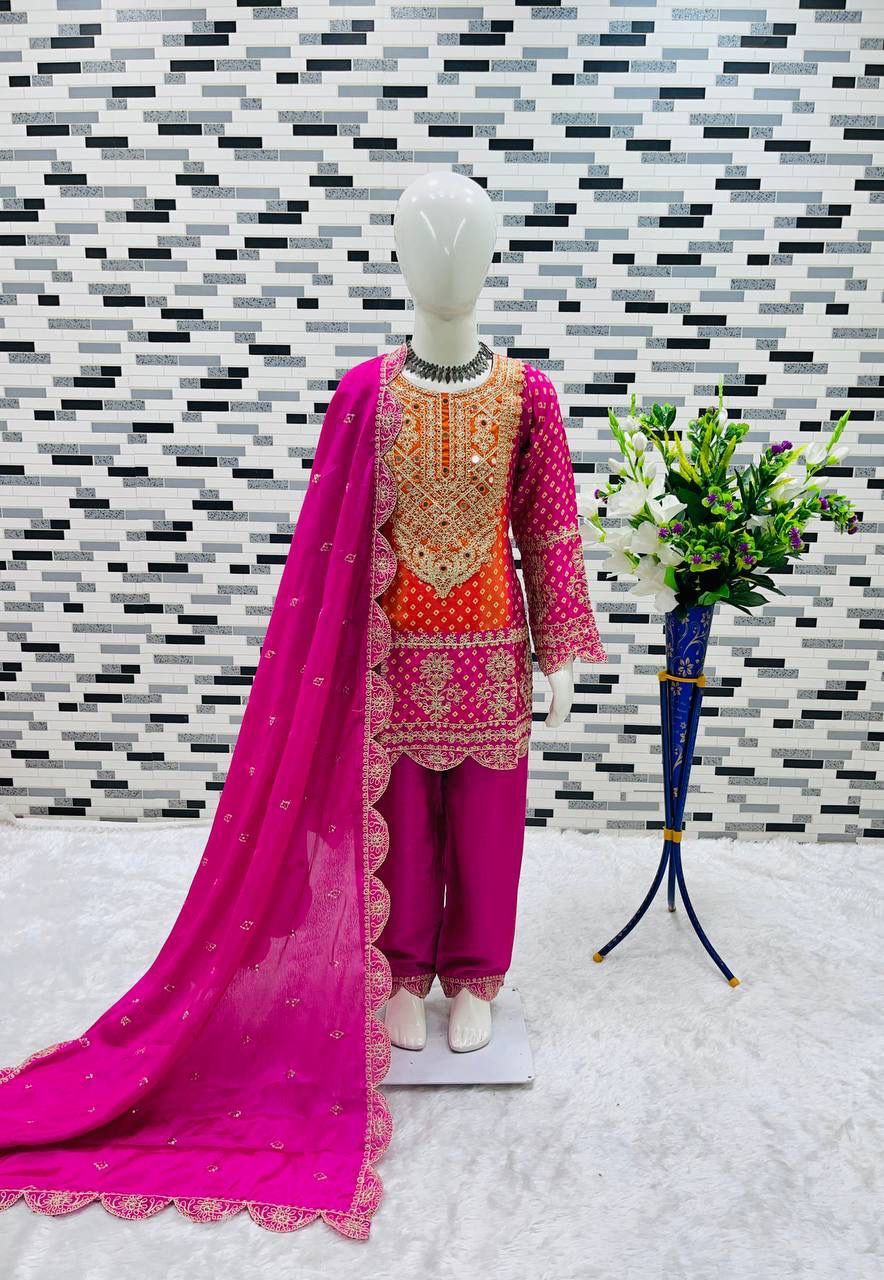 Pink Color Heavy Chinon Silk With Embroidery And Sequins Work Suits For Girls In Near Me