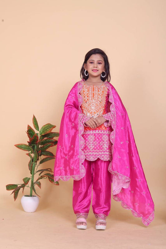 Alluring Pink Color Heavy Chinon Silk With Embroidery And Sequins Work Suits For Girls