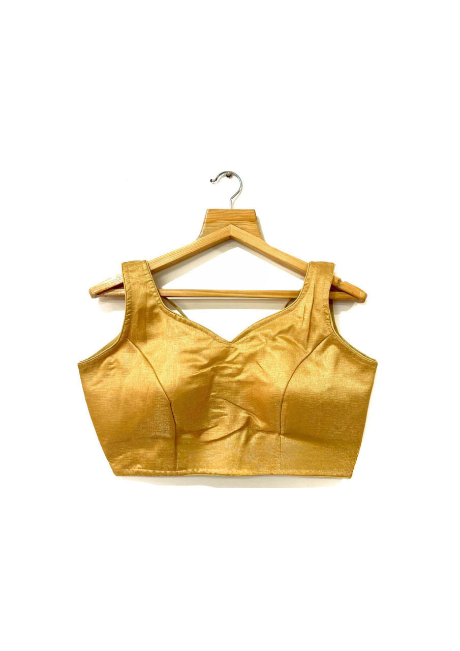 Elegant Golden Color Fancy Milan Silk Readymade Blouse For Women