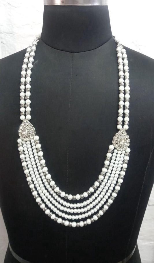 Attractive White Colored Crystal Stone Work Chains Mala For Men