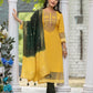 Attractive Yellow Colored Simmer Thread And Hand Work Cotton Lycra Salwar Suits For Women