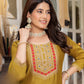 Charming Mustard Yellow Color Thread Work And Silk Kurti For Women In USA