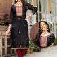 Dazzling Black Color Thread Work And Silk Kurti For Women