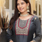 Stunning Gray Color Thread Work And Silk Kurti For Women In USA