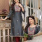 Stunning Gray Color Thread Work And Silk Kurti For Women