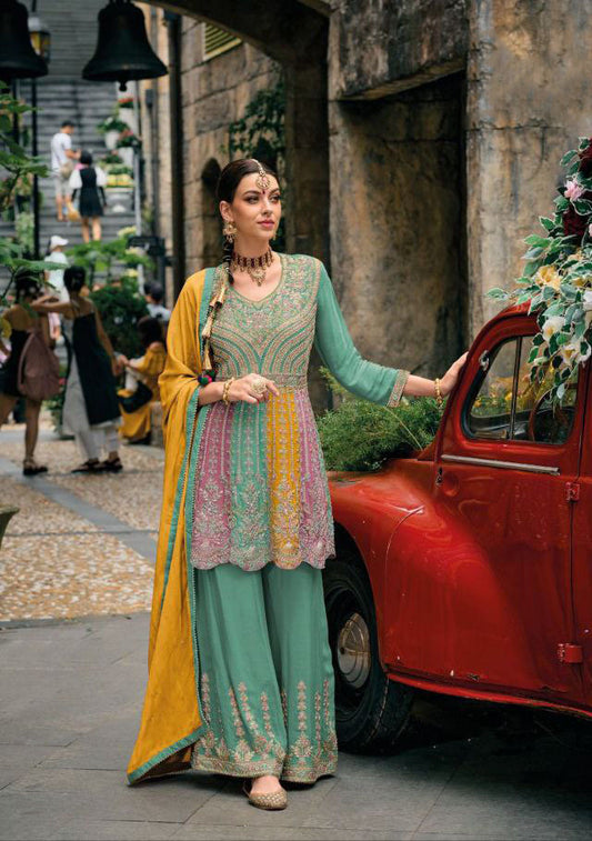 Beautiful Multi Colored Party Wear Designer Palazzo Suits For Women