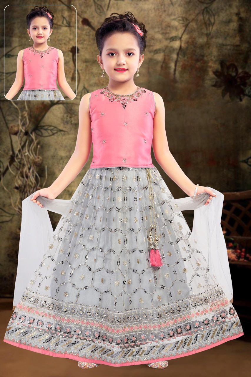 Exquisite Pink Color Georgette Embroidery And Sequins Work Choli Set For Girls