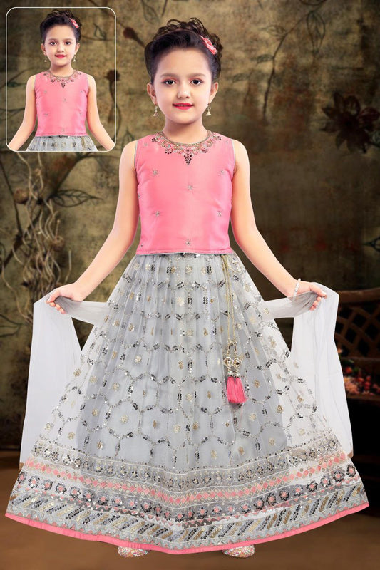 Exquisite Pink Color Georgette Embroidery And Sequins Work Choli Set For Girls