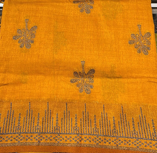 Alluring Mustard Yellow Color Floral Butta Motifs Silk Cotton Saree For Women