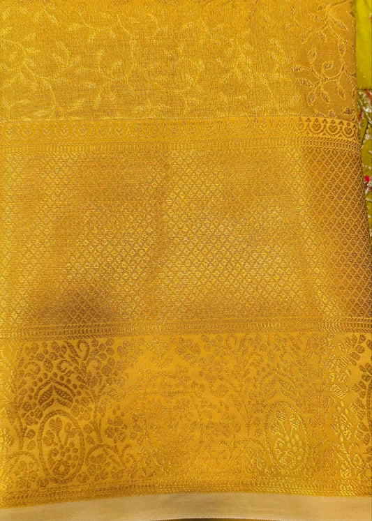 Elegant Gold Color Self Design Rich Zari Work Silk Saree For Women