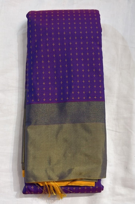 Alluring Violet And Mustard Yellow Color Art Silk Saree With Zari Work For Women