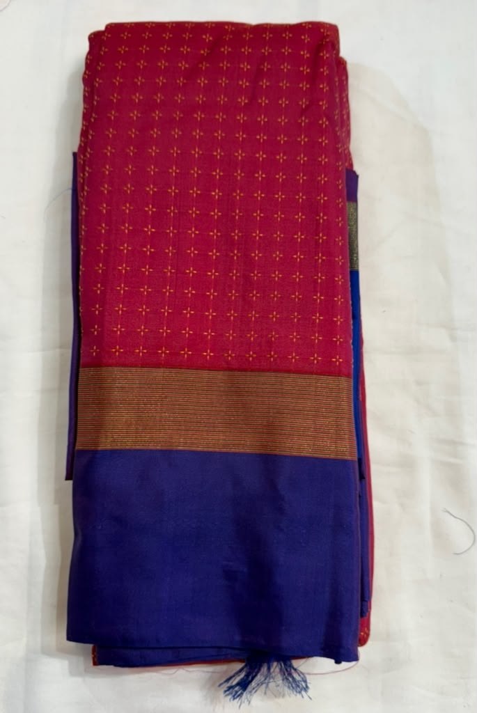 Elegant Hot Pink And Royal Blue Color Golden Zari Work With Art Silk Saree For Women