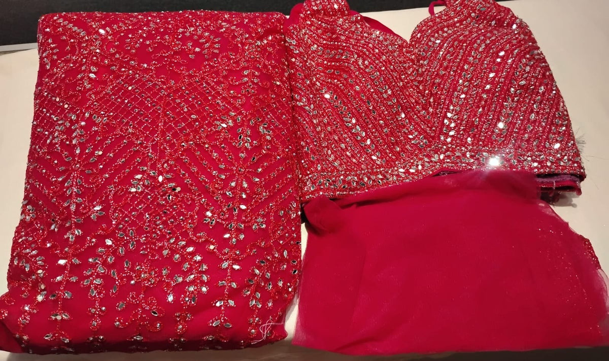 Gorgeous Dark Pink Color Net With Embroidery And Mirror Work Lehenga Choli