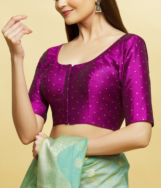 Appealing Magenta Color Butti Work Ready To Wear Silk Blouse For Women