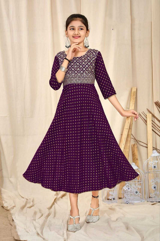 Appealing Purple Color Kurti Suits For Girls With Embroidery Work