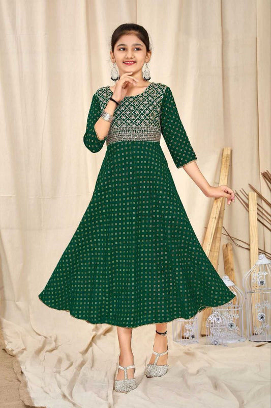 Attractive Green Color Kurti Suits With Embroidery Work For Girls