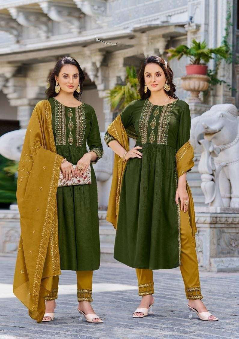 Pleasing Green Color Kurti Suits With Embroidery Work For Women