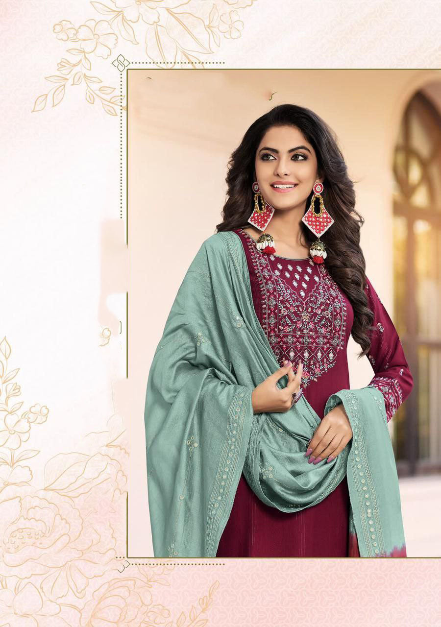 Attractive Maroon Color Kurti Suits With Embroidery Work In Mesa