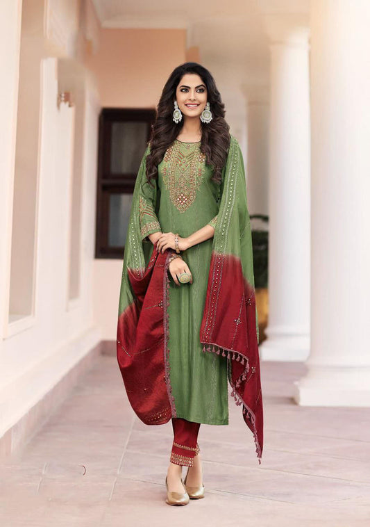 Georgeous Green Color Kurti Suits With Embroidery Work For Women