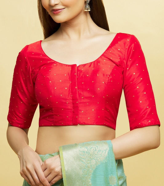 Elegant Red Color Butti Work With Silk Ready To Wear Blouse For Women