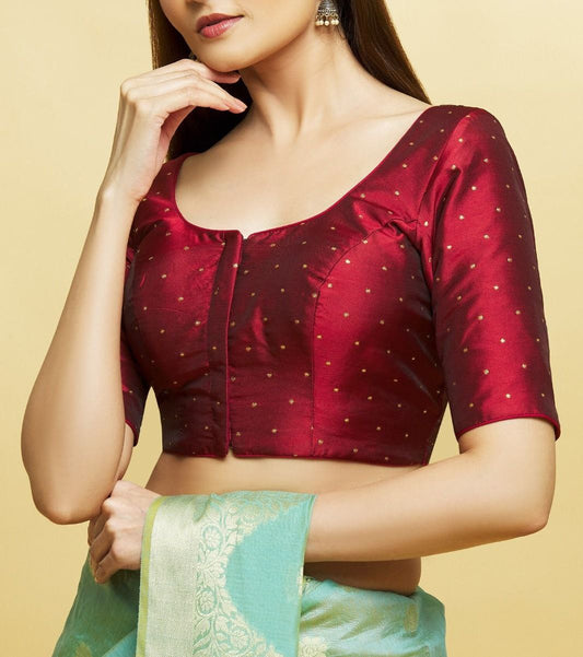 Stunning Maroon Color Butti Work Ready To Wear Blouse For Women