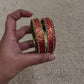 Beautiful Dark Pink Color Checked Design Glass Bangles For Women