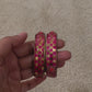 Beautiful Rani Pink Color Checked Design Glass Bangles For Women