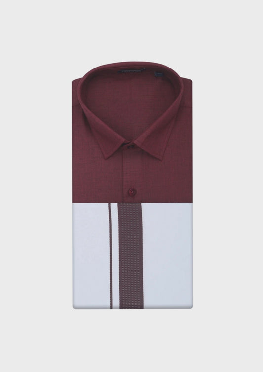 Mind Blowing Maroon Color Shirt with Matching Border Dhoti