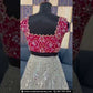 Attractive Pink And Gray Color Georgette Lehenga With Embroidery Work For Women