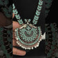 Exclusive Fashionable Oxidized Light Blue Heavy Pendant Necklace With Earrings