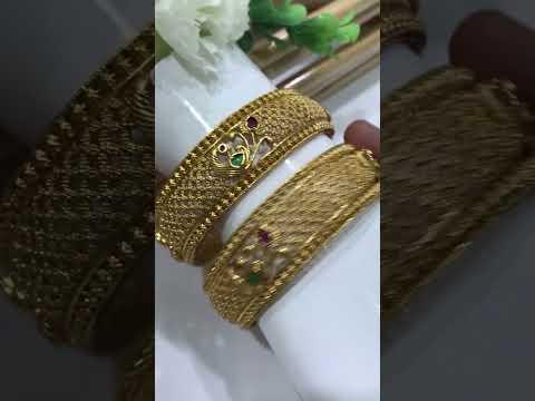 Matte Finished Antique Gold Bangle With Peacock Design in Peoria