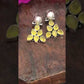 Lovely Yellow Color Stone Embedded Leaf Designed Oxidized Stud Earrings With White Pearl