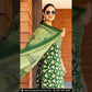 Attractive Dark Green Color Cotton Printed Embroidery Work Salwar Suits With Dupatta Set
