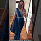 Stunning Teal Blue Color Chinon Embroidery Work With Ready To Wear Saree