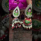 Traditional Red And White Beads Silver Plated Hand Painted Oxidized Jhumka Earrings