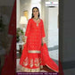 Charming Red Color Chinon  Embroidery Front And Back  Work Designer Palazzo Suits