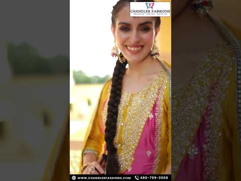 Aesthetic Pink And Yellow Color Heavy Chinon Embroidered Work Salwar Suits With Embroidery Dupatta In In USA