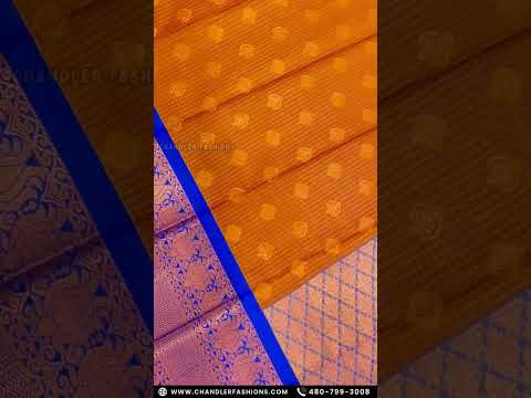 Orange Color Kanchi Silk With Blue And Zari Work Saree In Phoenix