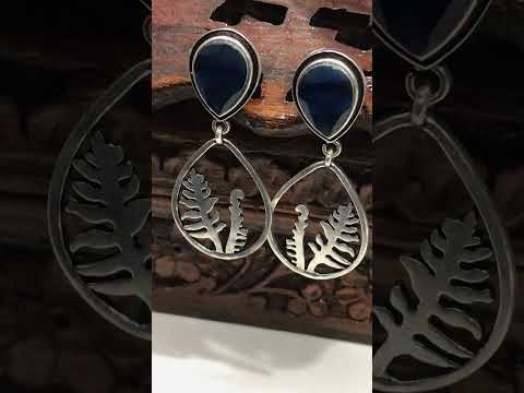 Charming Blue Color AD Stone Beaded Silver Plated Round Shaped Light weight Oxidized Earrings