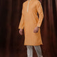 Printed Orange Poly Cotton Straight Cut Men Kurta Pajama For Men