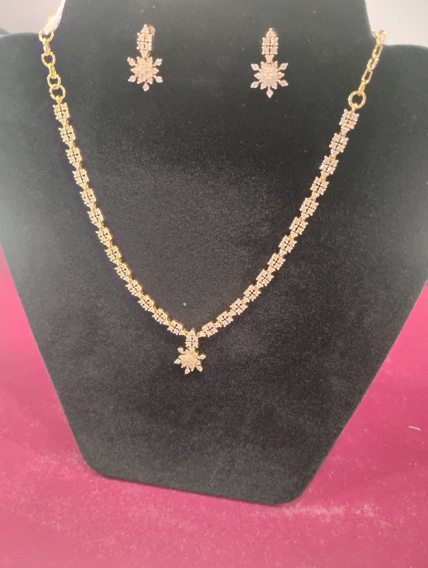 Amazing Gold Plated with White Stones Necklace with Earrings For Women