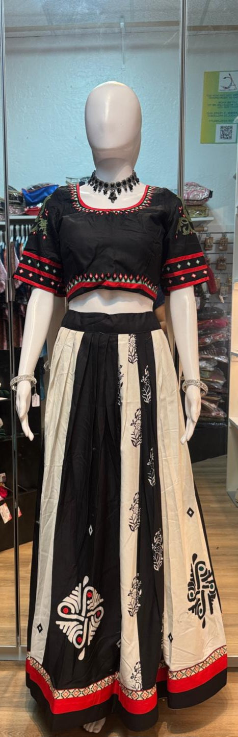 Elegant Black And White Color Chaniya Choli With Printed Work For Women
