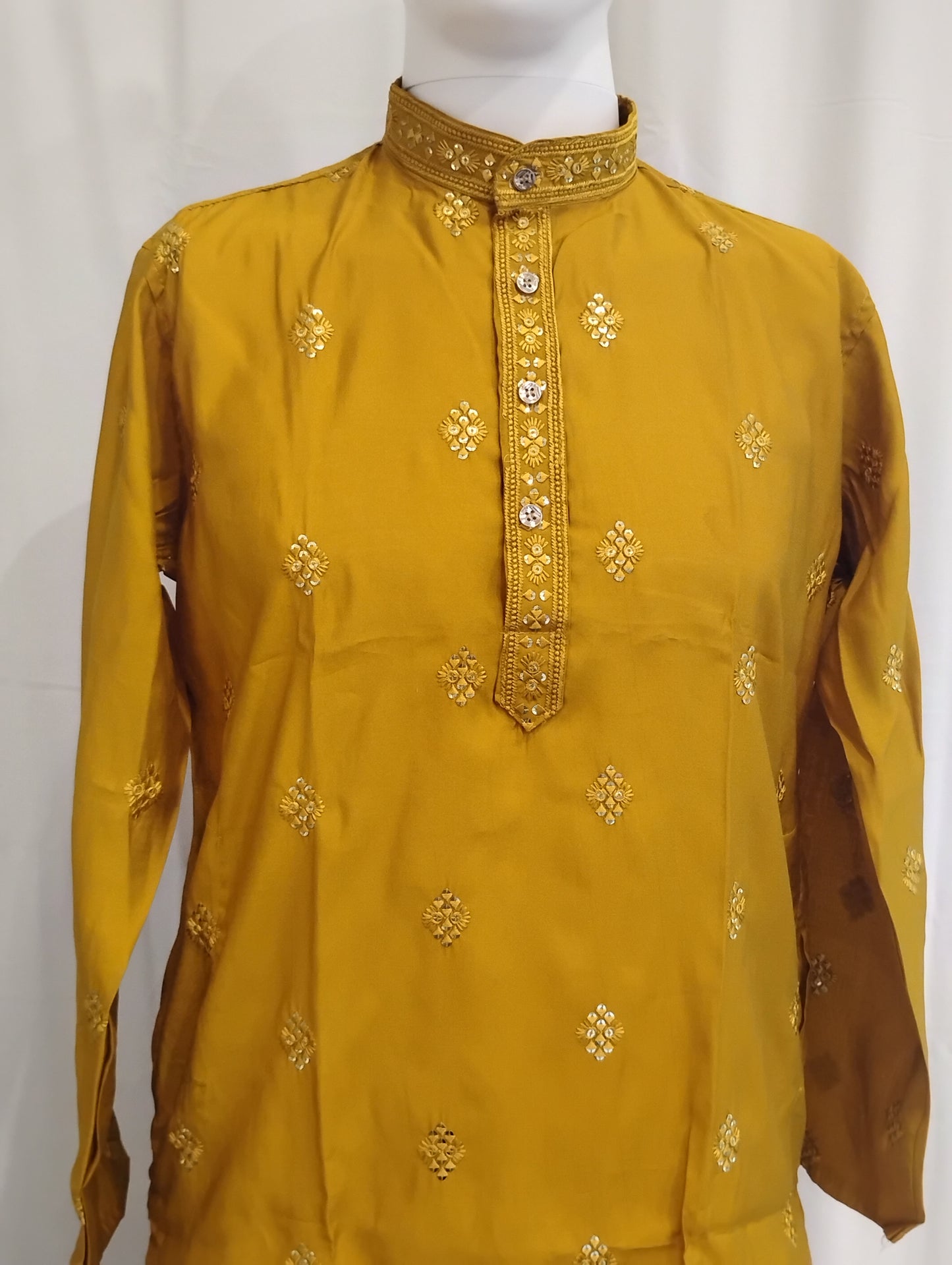 Wonderful Mustard Yellow Color Rayon With Sequins Embroidery Work Kurta Suits For Men