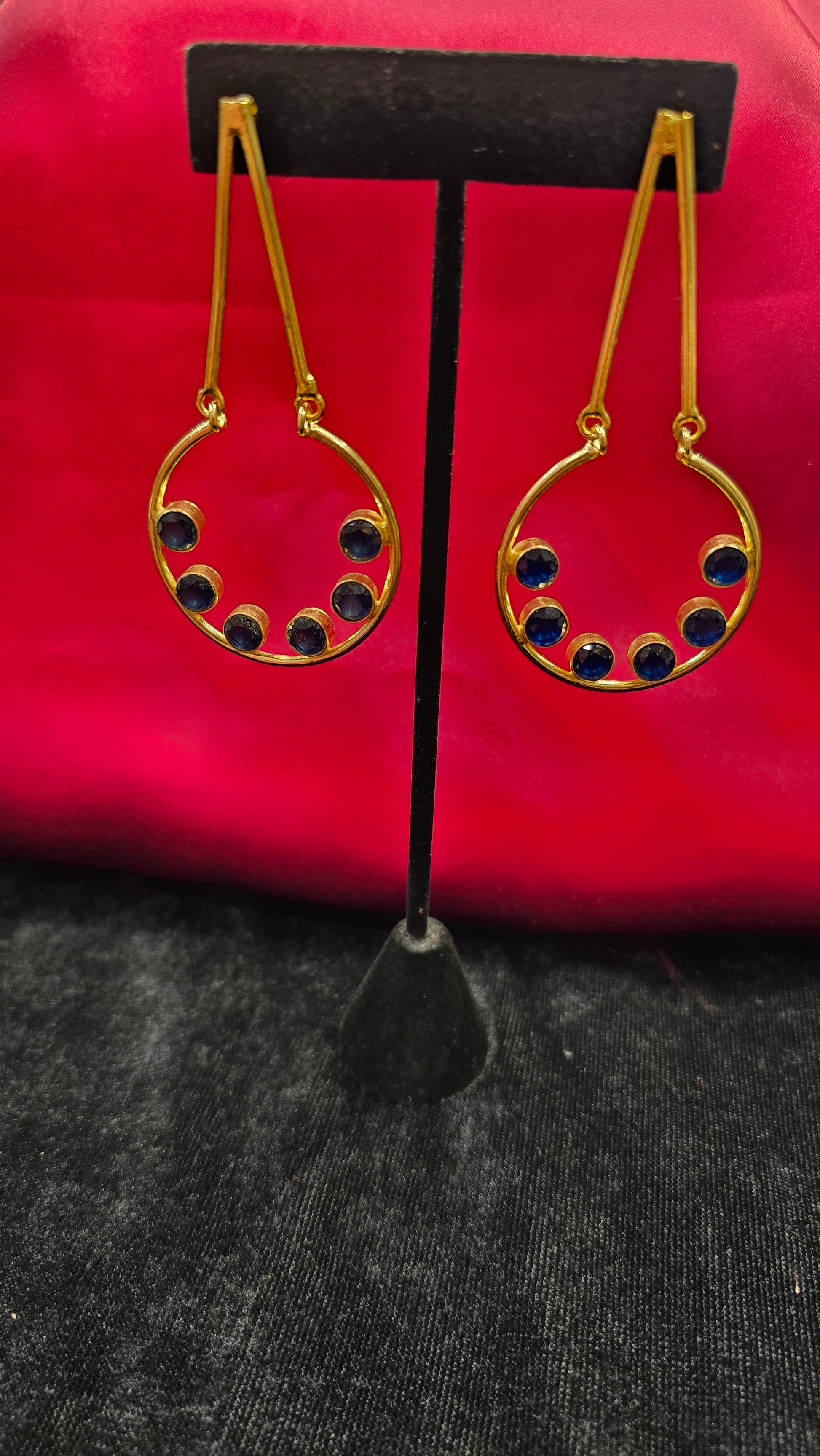 Pretty Golden Earrings With Blue Beads For Women