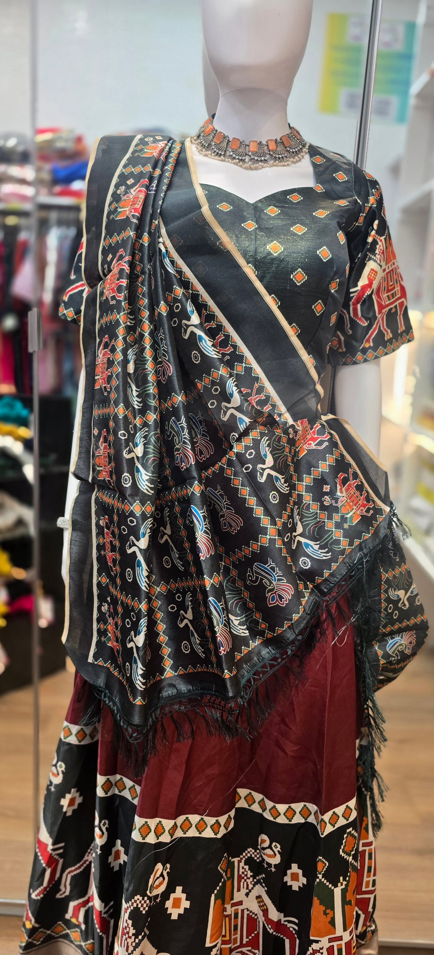Stunning Maroon Color Printed Work Lehenga Cholis In Yuma