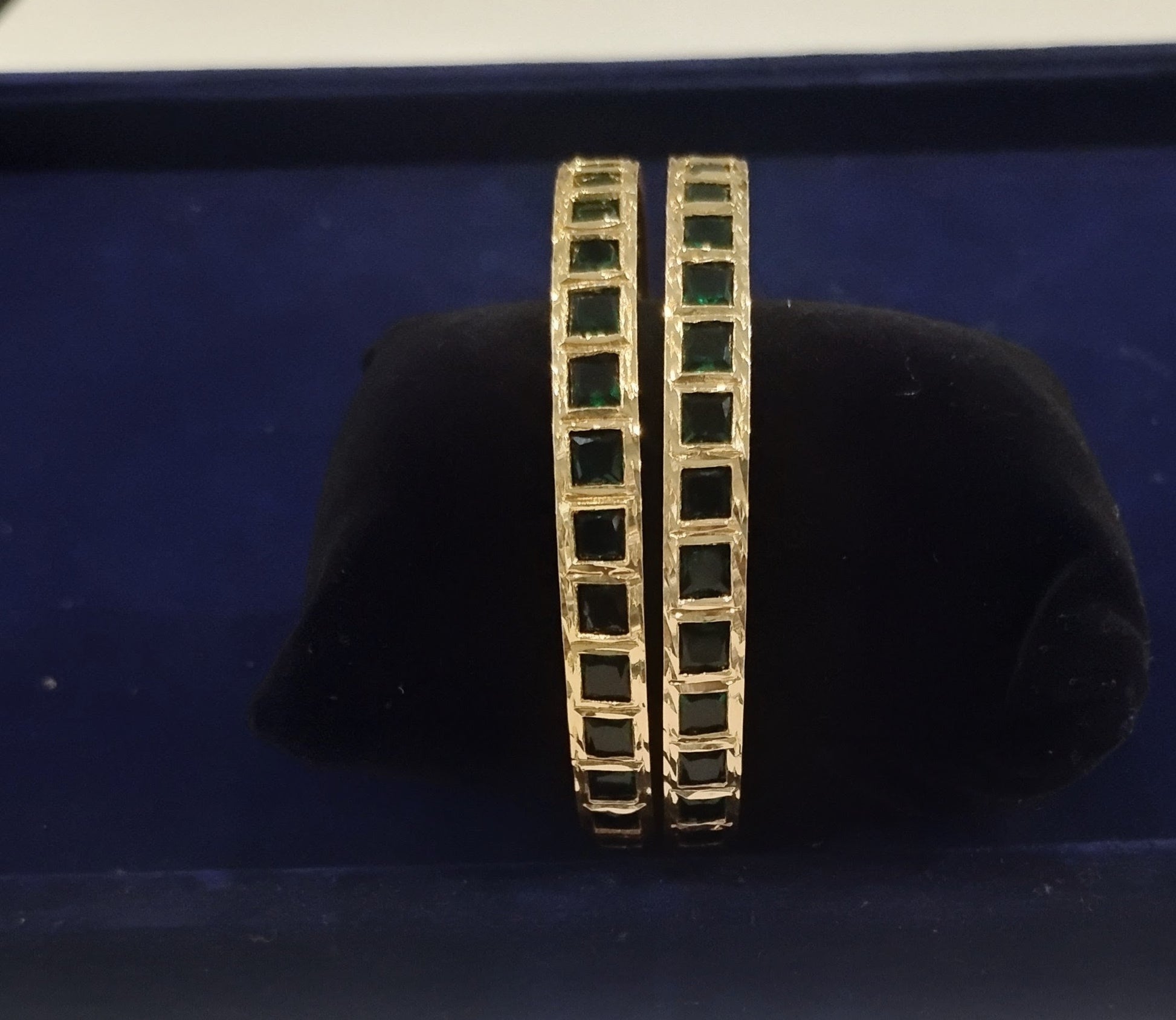Alluring Gold Plated Bangles with Dark Green Color Stones Set For Women